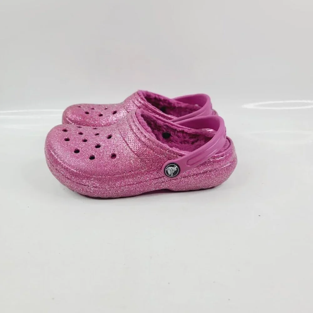 Crocs Girl's Pink Classic Lined Glitter Slip-On Casual Clogs Size‎ US 13